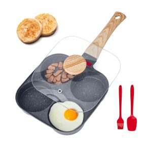 VEVOR Egg Pan, 4-Cup Nonstick Egg Frying Pan, Aluminum Breakfast Omelette Skillet for Pancakes, Hamburgers, Sandwiches, with Lid, Oil Brush, Scra